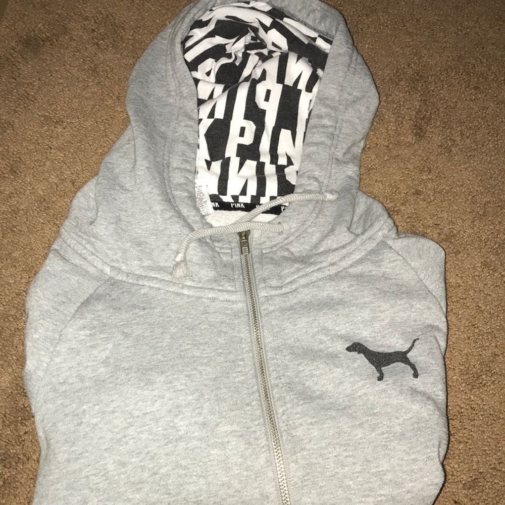 PINK Gray Zip Up Hoodie